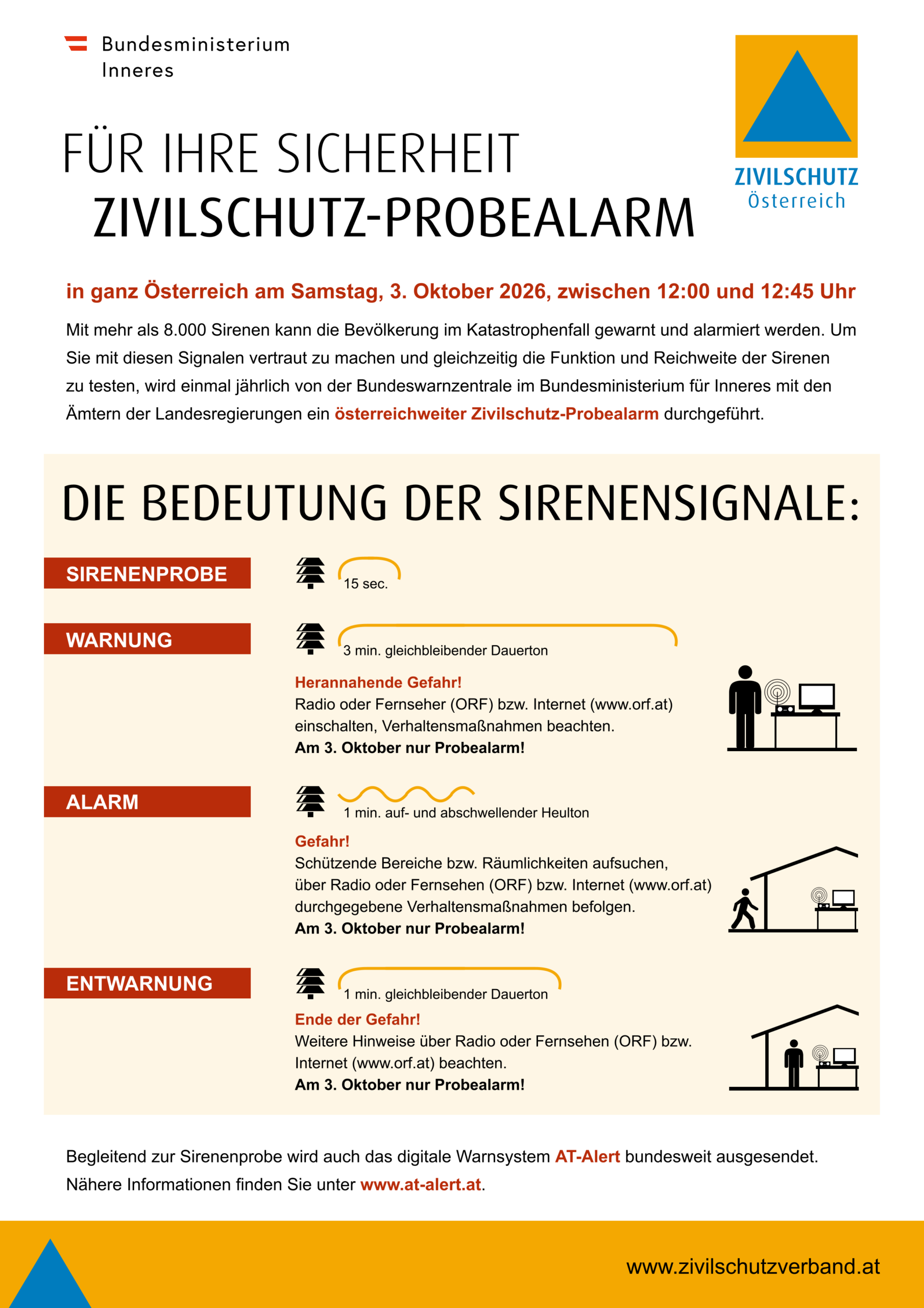 Zivilschutz-Probealarm am 3. Oktober 2026
